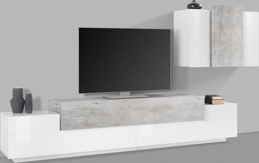 Soggiorno Coro: Porta TV + Pensile Bianco Lucido in Stile Cemento Porta tv Web forniture   