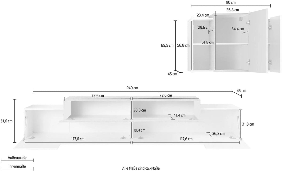 Soggiorno Coro: Porta TV + Pensile Bianco Lucido in Stile Cemento Porta tv Web forniture   