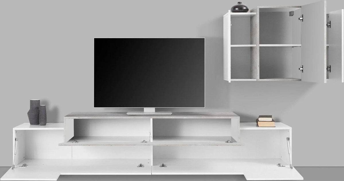 Soggiorno Coro: Porta TV + Pensile Bianco Lucido in Stile Cemento Porta tv Web forniture   