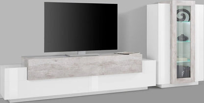 Soggiorno CORO: Porta TV + Vetrina Bianco Lucido con Elemento Cemento Porta tv Web forniture   