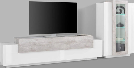 Soggiorno CORO: Porta TV + Vetrina Bianco Lucido con Elemento Cemento Porta tv Web forniture   