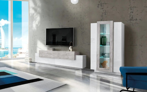 Soggiorno CORO: Porta TV + Vetrina Bianco Lucido con Elemento Cemento Porta tv Web forniture   