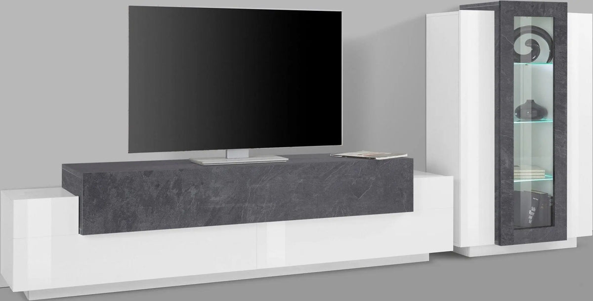 Soggiorno CORO con porta TV + vetrina, bianco lucido - report Porta tv Web forniture   