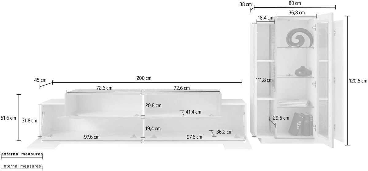 Soggiorno CORO con porta TV + vetrina, bianco lucido - report Porta tv Web forniture   