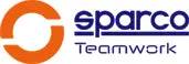 Logo Sparco Teamwork con design arancione e blu, ideale per rappresentare il marchio di abbigliamento tecnico e sportivo.