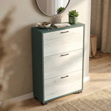 Scarpiera 3 ante MDF 70x29x115 cm, finitura titanio e quercia bianco