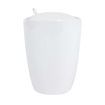 Sgabello pouf in ABS con cuscino in ecopelle, colore bianco