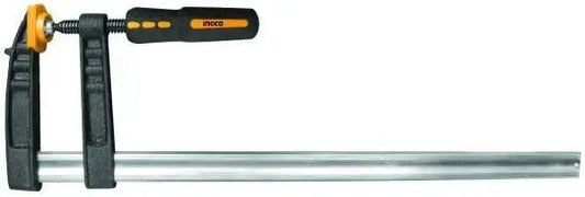 Strettoio a F Ingco con impugnatura ergonomica e barra in acciaio, disponibile in diverse misure da 50x150mm a 5x15mm per lavori di fissaggio precisi.