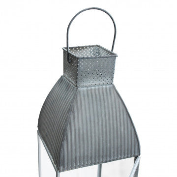Lanterna Kendra piccola in metallo e vetro grigio 12x12x41 cm