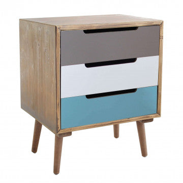 Cassettiera con struttura MDF, gambe in pino e 3 cassetti colorati