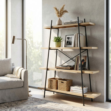 Mobile ferro e legno con 4 ripiani 145x44x176 cm, peso 14,9 kg
