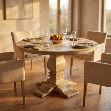 Tavolo rotondo in legno di mango diametro 130 cm altezza 77 cm