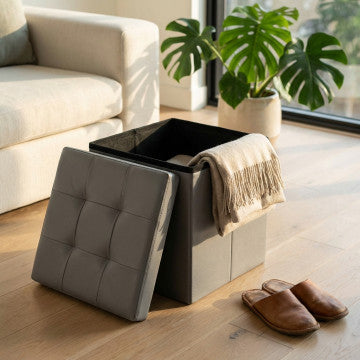 Pouf contenitore quadrato in ecopelle grigio 38x38x38 cm