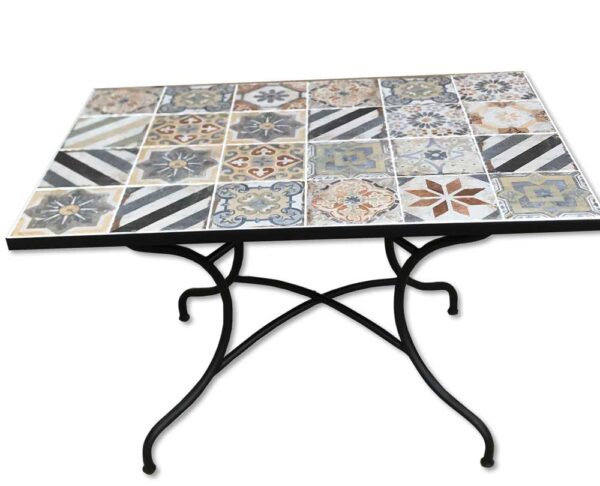 Tavolo Mosaico Rettangolare 160x100 cm – Struttura in Acciaio e Decoro Pompei