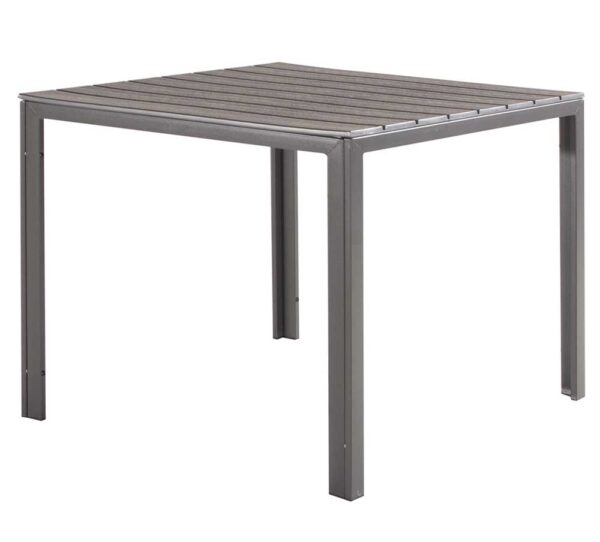 Tavolo Tenerife 78x78x74h cm – Struttura in Metallo e Piano HDPE Effetto Legno Grigio