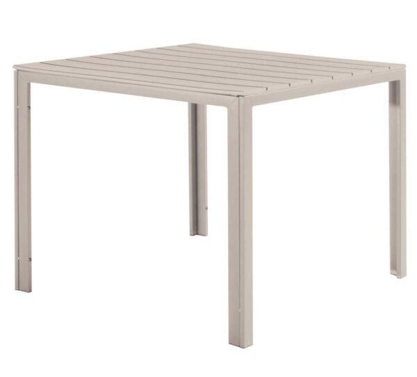 Tavolo Tenerife 78x78x74h cm – Struttura in Metallo e Top HDPE Effetto Legno Beige