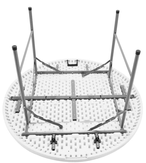 Runder, klappbarer Catering-Tisch Ø120 cm – Stahlrahmen und weiße Harzplatte