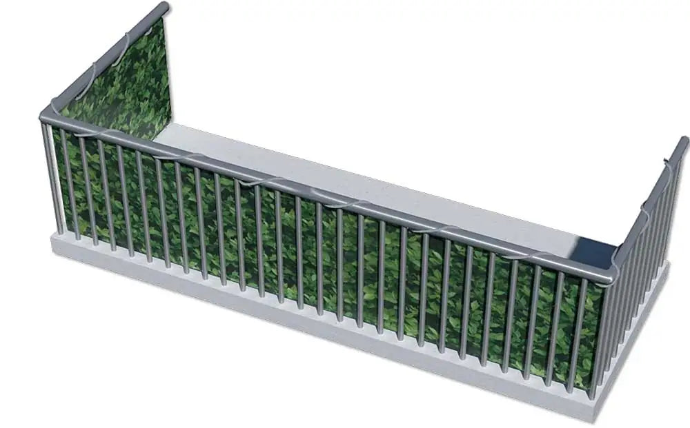 Rappresentazione di un cancello con telo frangivista verde PVC occhiellato, ideale per recinzioni di giardini e balconi, lunghezza 6 metri