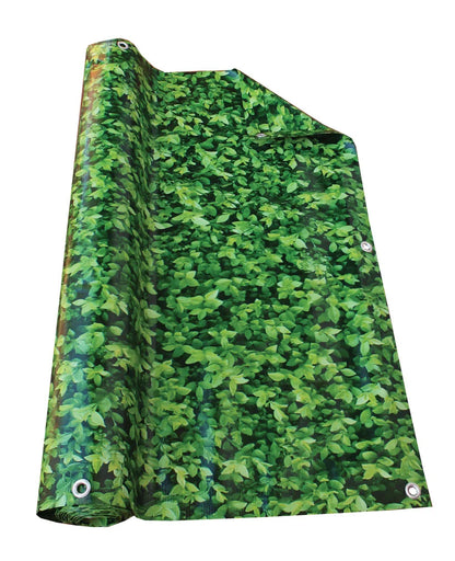 Telo frangivista verde PVC occhiellato con stampa foglie, resistente, ideale per recinzioni e balconi, con occhielli metallici, lunghezza 6 metri