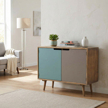 Mobiletto due ante struttura MDF gambe pino top naturale 80x35,5x66,8 cm