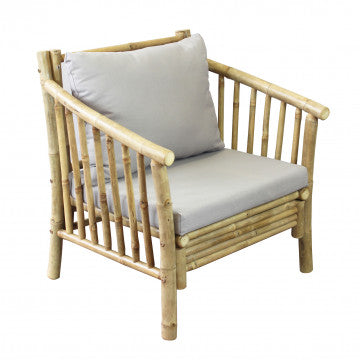 Poltrona in bamboo con cuscino, struttura in legno, 78x67 cm