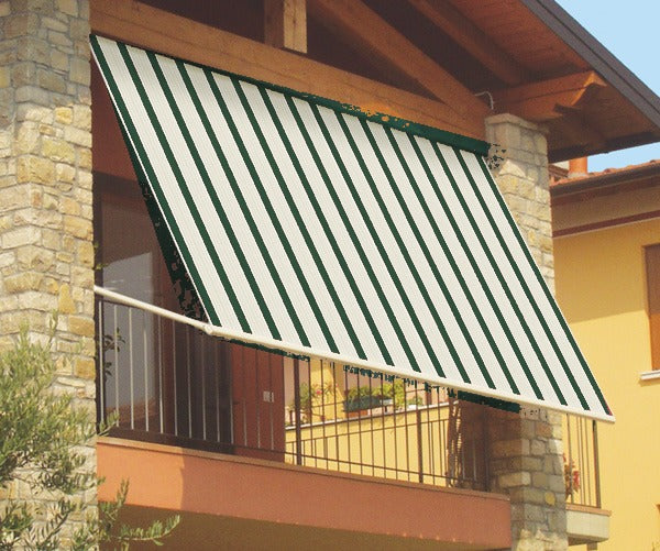 Tenda da sole a caduta con braccetti 3x2,45 m beige e verde Eurostar montata su balcone