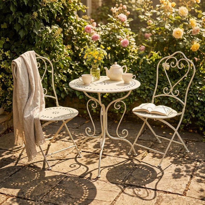 Set Tavolo e 2 Sedie Bistrot Acciaio Bianco 62x73h cm