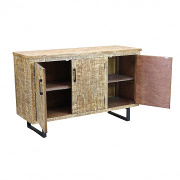 Mobile con 3 ante in legno naturale e struttura gambe metallo nero