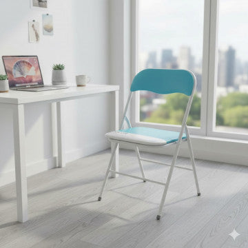 Sedia pieghevole con seduta imbottita PVC e tubo acciaio verniciato
