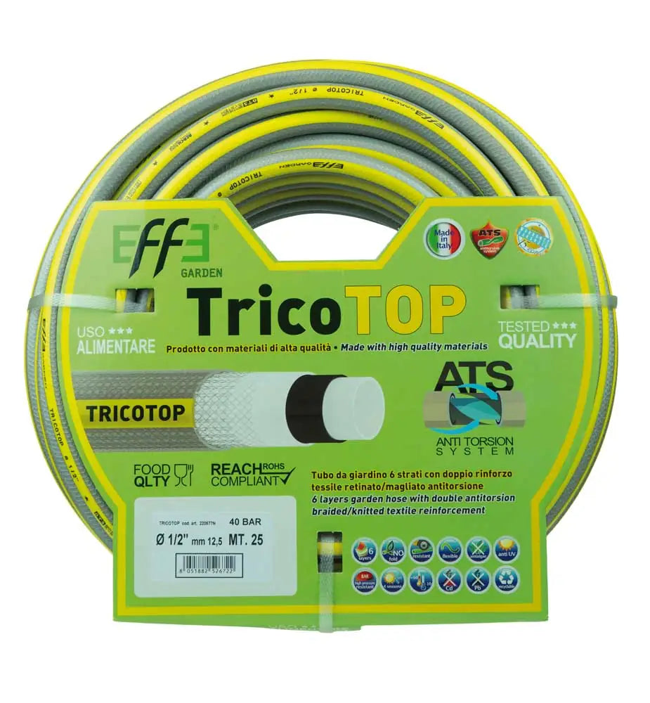 Tubo da giardino rinforzato a 6 strati, con doppio rinforzo, colore grigio e giallo, ideale per irrigazione, lunghezza 15 m, diametro 15 mm