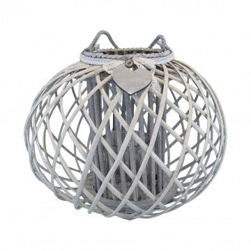 Lanterna in vimini grigio e vetro con nastro pizzo, Ø 49 cm