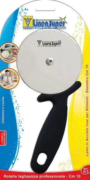 Tagliapizza rotella acciaio inox professionale con lama affilata da 10 cm e manico ergonomico antiscivolo in ABS. Ideale per uso in cucina.