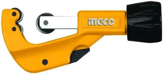 Tagliatubi per rame e alluminio 3-32mm Ingco con corpo in metallo giallo e pomello nero ergonomico. Ideale per tagli precisi su tubi metallici.