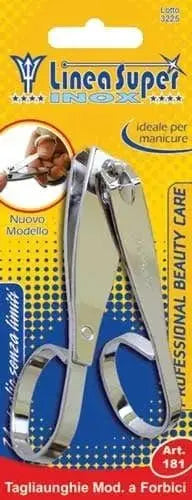 Tagliaunghie modello a forbici in acciaio inox Linea Super, ideale per manicure precise. Articolo DEL/181 per uso casalingo e professionale.