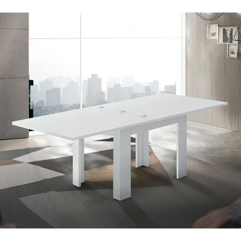 Tavolo Allungabile Megaron Bianco Larice 120x80 Cm, Prolunga 50 Cm, Fino A 170 Cm, In Truciolare 22 Mm