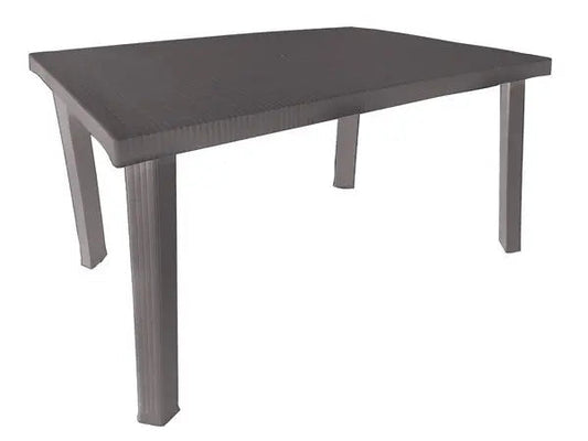 Tavolo Esterno Calaf in plastica resistente color antracite, dimensioni 120x80 cm, ideale per giardino e balcone, ospita 6 persone.