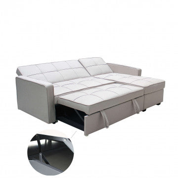 Divano letto in tessuto tortora, dimensioni 210x164 cm, altezza 89 cm