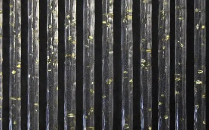 Tenda glitter 100x220 in PVC trasparente con glitter oro, ideale per protezione da insetti e raggi UV. Profilo superiore con occhioli regolabili.