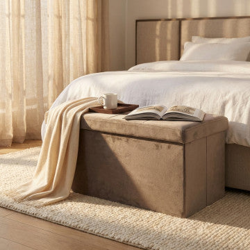 Pouf contenitore rettangolare in velluto tortora 76x38x38 cm