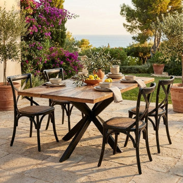 Tavolo in acacia e metallo nero 180x90x77h cm