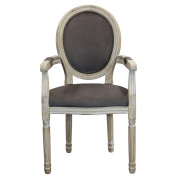 Poltrona in velluto taupe con struttura in legno 55x46x96 cm