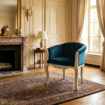 Poltrona in velluto blu con struttura in legno 61x61x71 cm