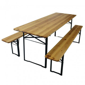 Set birreria in legno di abete 220x70 cm con panche doppia verniciatura