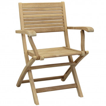 Poltrona Pieghevole Mirage con braccioli in teak marrone vista angolata, ideale per arredo giardino. Design ergonomico e struttura pieghevole.