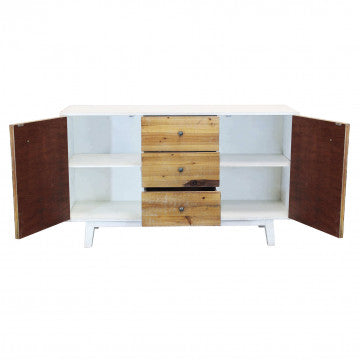 Mobile bianco 2 ante 3 cassetti decoro naturale 142x45x83 cm legno