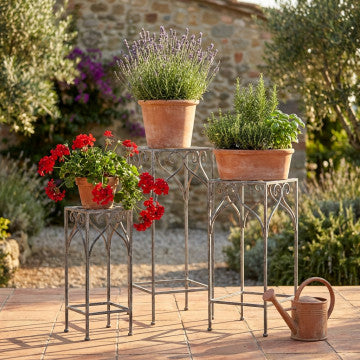 Set 3 fioriere metallo acciaio verniciato bianco ossidato altezze 72-62-52 cm