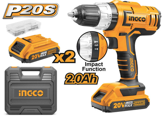 Trapano 20V a percussione con 2 batterie da 2.0ah+caricabatteria+valigetta+accessori  Hobby Shop Solution   