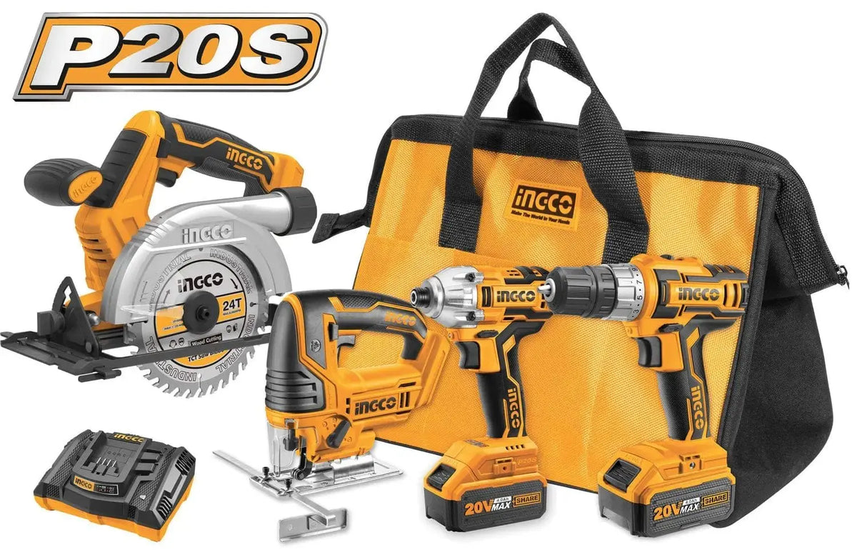 Trapano ingco set 4 pezzi con batteria unica Trapani portatili INGCO   