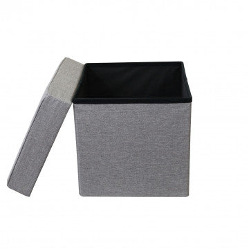 Pouf contenitore quadrato in tessuto grigio, 38x38x40 cm