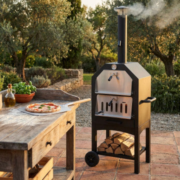 Forno per pizza in acciaio verniciato nero con finestra in acciaio